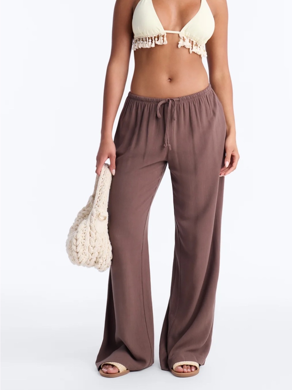 Fashion Nova Brown Wide-Leg Drawstring Pants